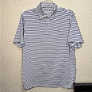 Vineyard Vines Performance Navy and White Striped Polo Size- L